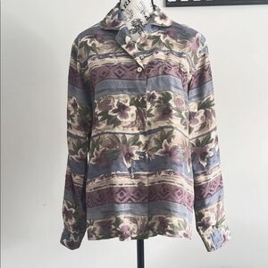90s 100% silk Blue Purple And Green Blouse